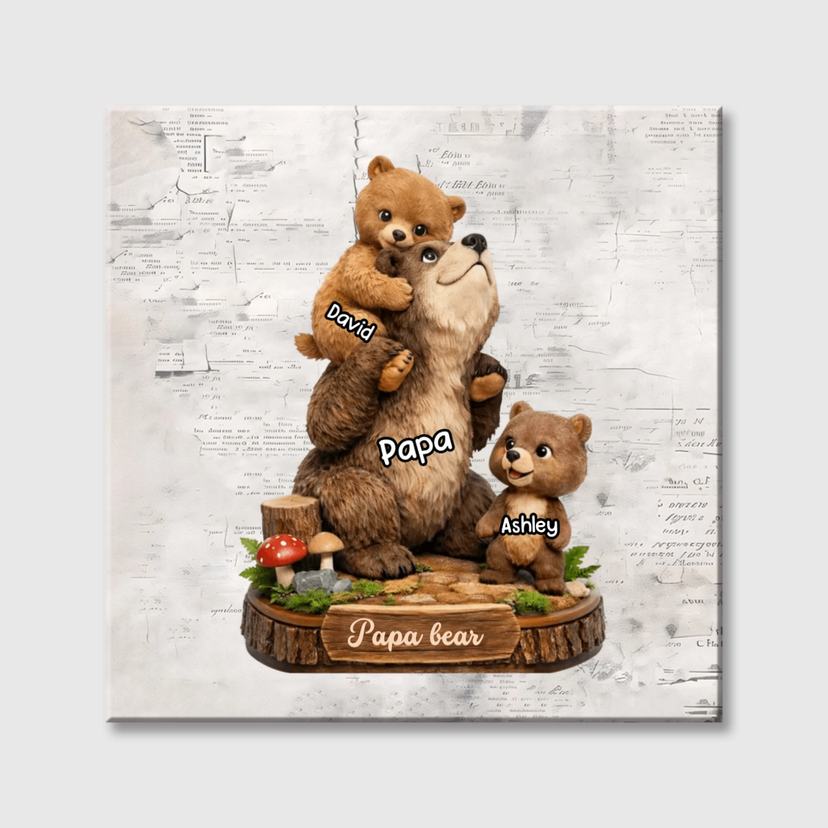 Personalized Papa Bear Family Square Canvas - Custom Gift for Dad with Bear Cub Names