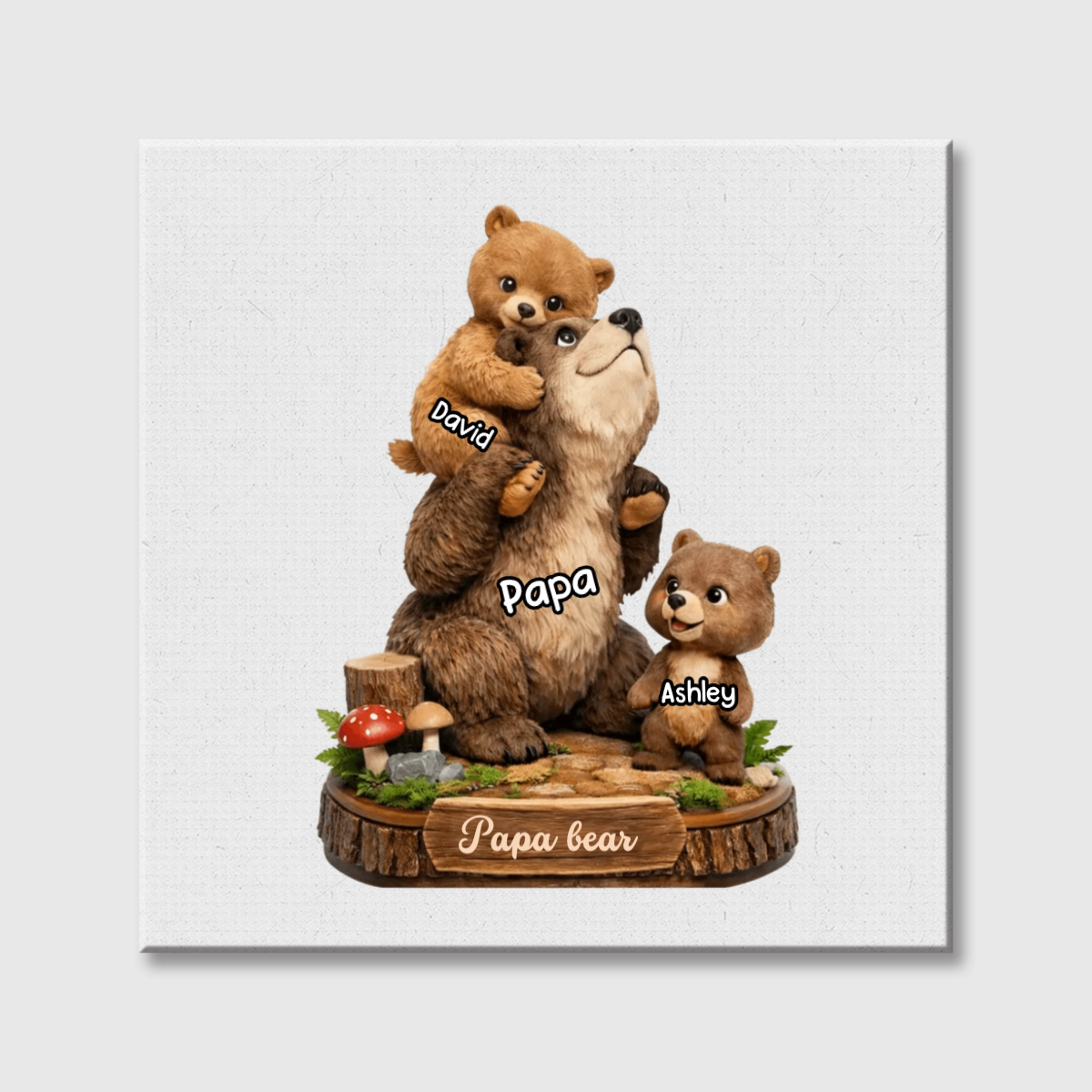Personalized Papa Bear Family Square Canvas - Custom Gift for Dad with Bear Cub Names
