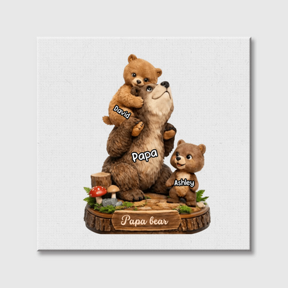 Personalized Papa Bear Family Square Canvas - Custom Gift for Dad with Bear Cub Names