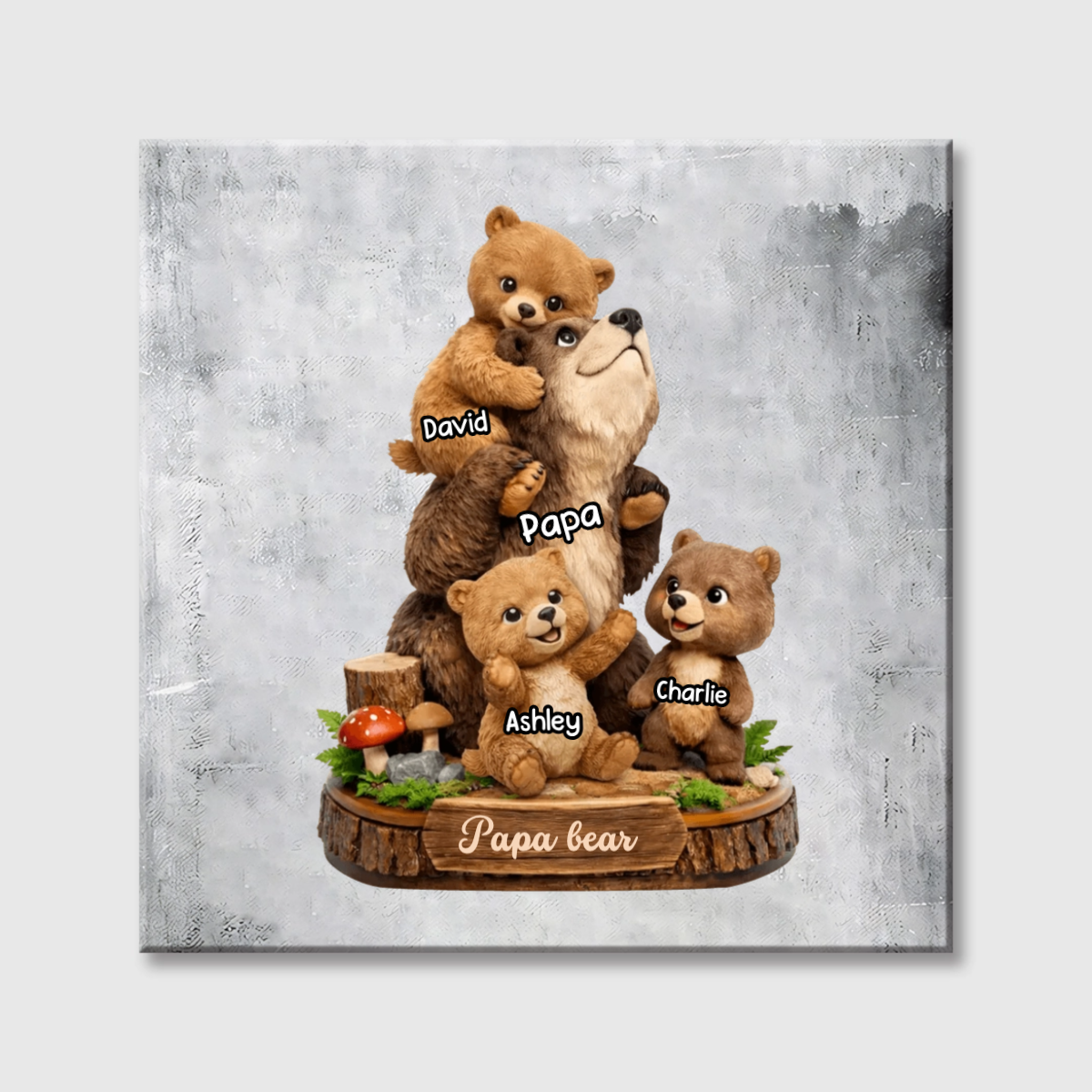 Personalized Papa Bear Family Square Canvas - Custom Gift for Dad with Bear Cub Names