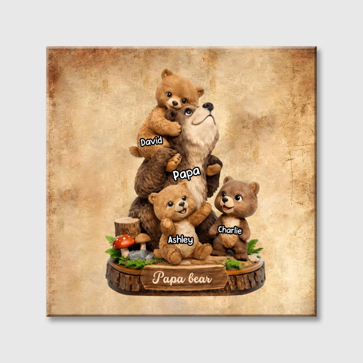 Personalized Papa Bear Family Square Canvas - Custom Gift for Dad with Bear Cub Names