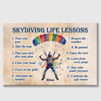 Personalized Skydiving Life Lessons Poster / Canvas - Custom Gift for Skydiving Lovers