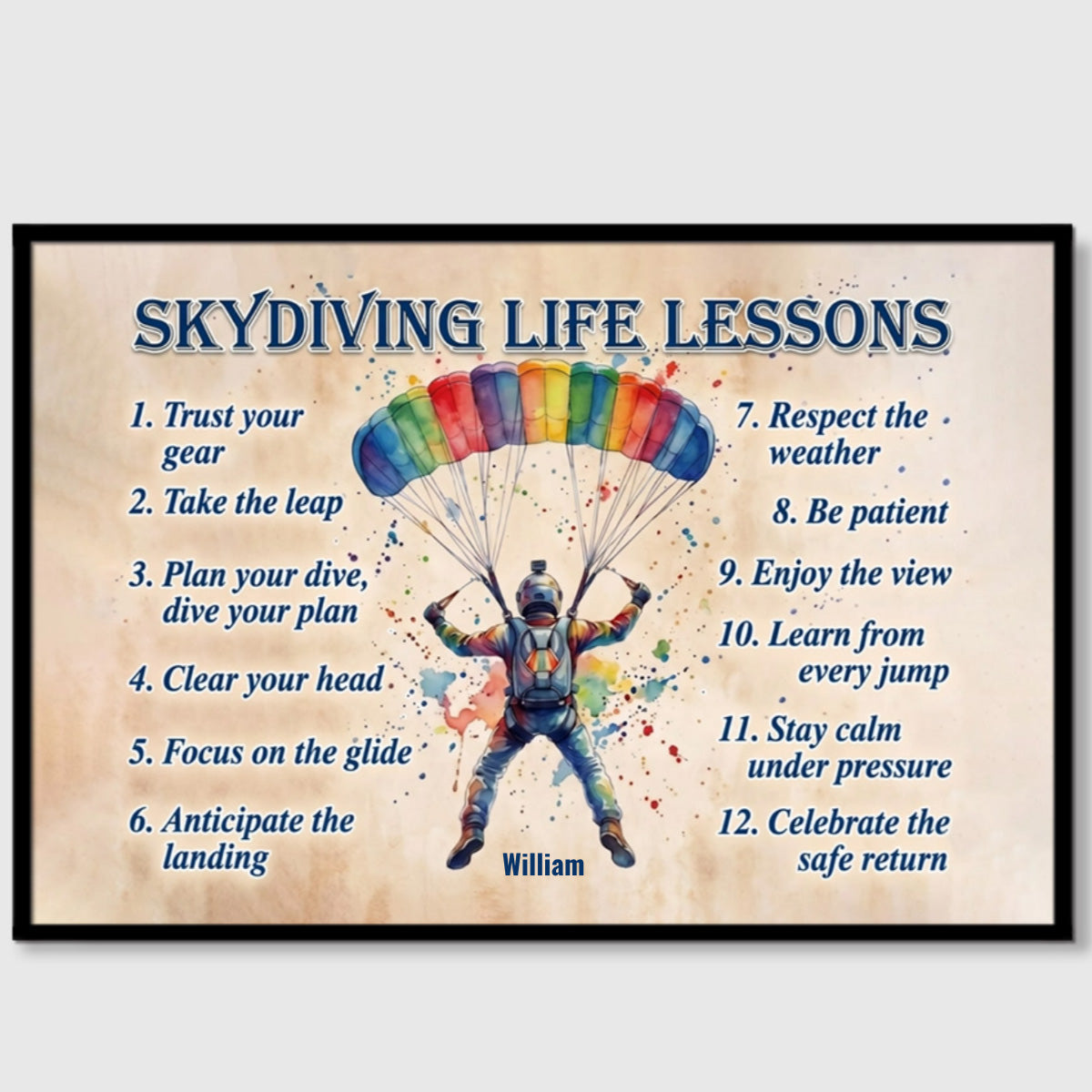 Personalized Skydiving Life Lessons Poster / Canvas - Custom Gift for Skydiving Lovers