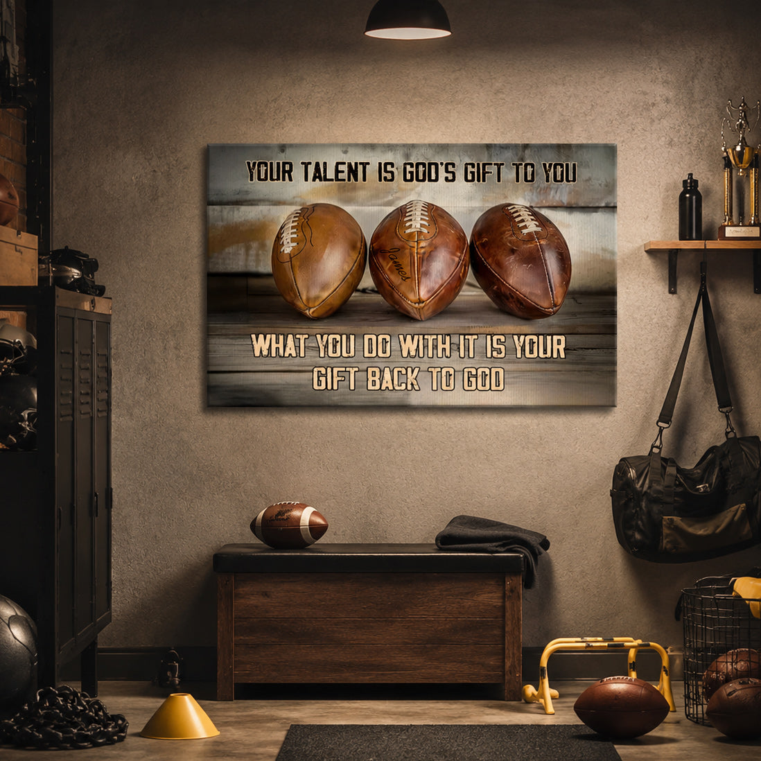 Personalized Football Talent & Faith Canvas / Poster - Custom Name & Inspirational Wall Decor
