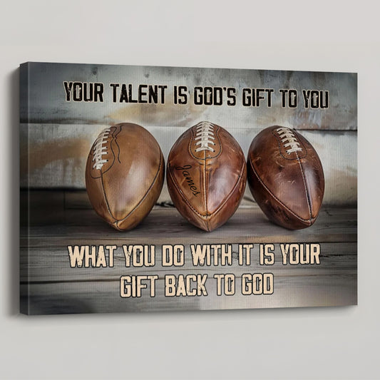 Personalized Football Talent & Faith Canvas / Poster - Custom Name & Inspirational Wall Decor