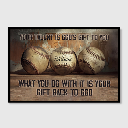 Personalized Baseball Talent & Faith Canvas / Poster - Custom Name & Inspirational Wall Decor