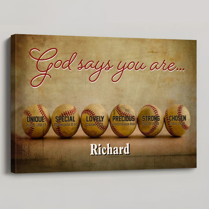 Personalized Baseball Faith Canvas / Poster - Custom Name & Biblical Affirmations Wall Decor