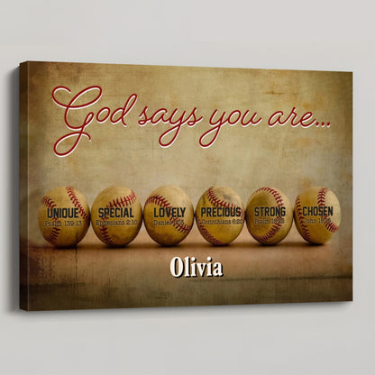 Personalized Baseball Faith Canvas / Poster - Custom Name & Biblical Affirmations Wall Decor