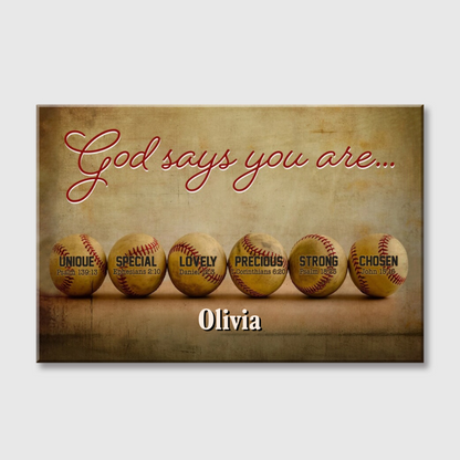 Personalized Baseball Faith Canvas / Poster - Custom Name & Biblical Affirmations Wall Decor