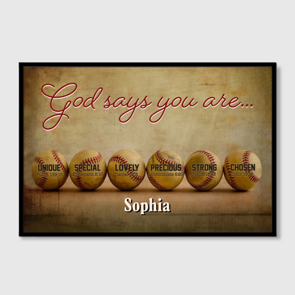 Personalized Baseball Faith Canvas / Poster - Custom Name & Biblical Affirmations Wall Decor