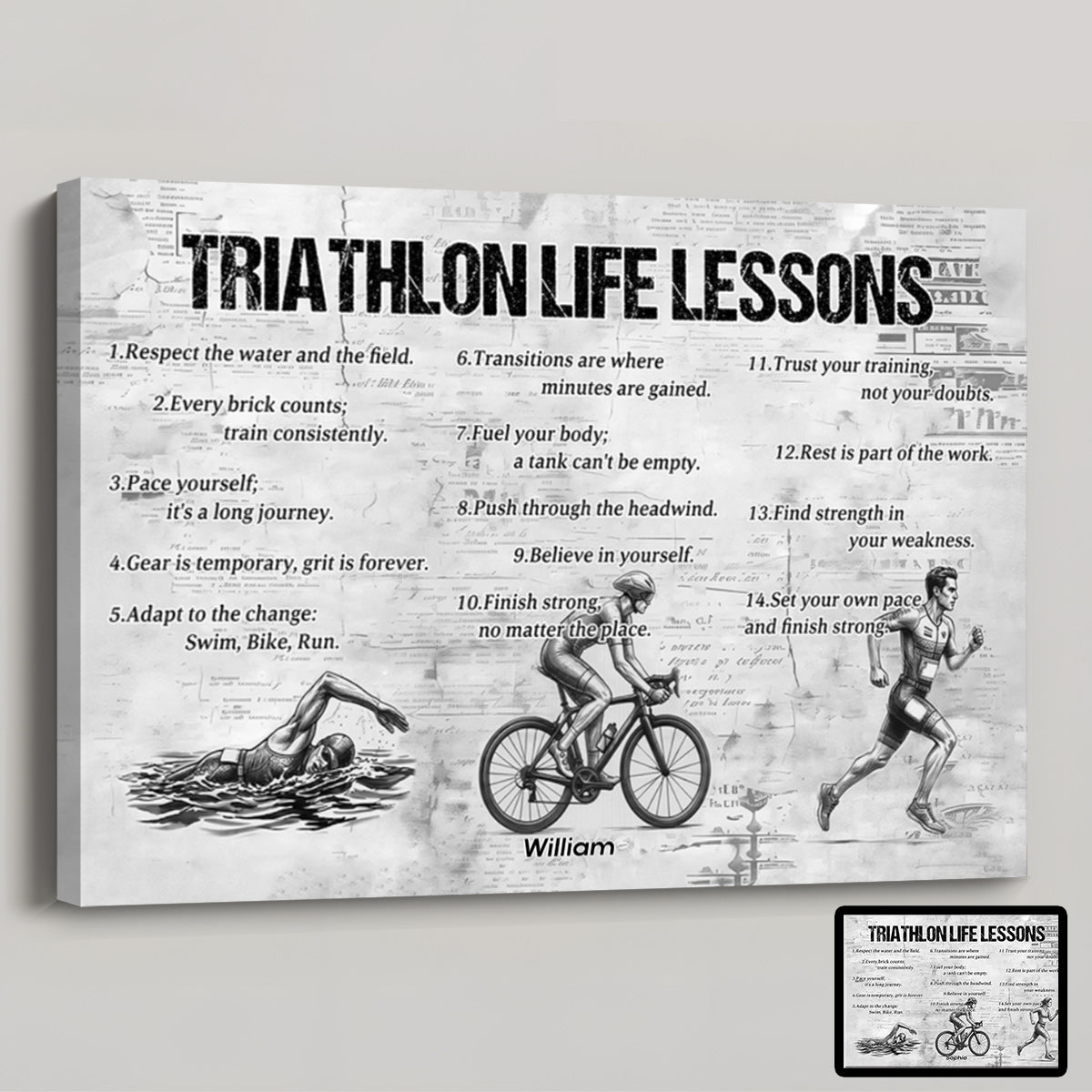 Personalized Triathlon Life Lessons Canvas / Poster - Custom Gift for Triathlon Lovers
