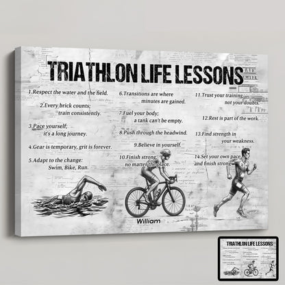 Personalized Triathlon Life Lessons Canvas / Poster - Custom Gift for Triathlon Lovers