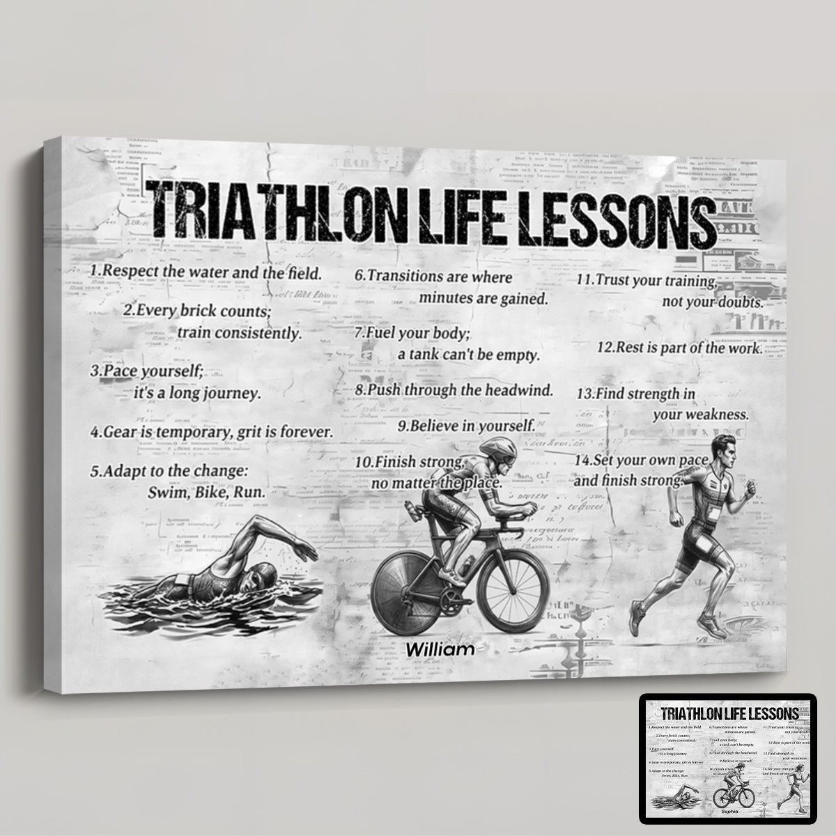Personalized Triathlon Life Lessons Canvas / Poster - Custom Gift for Triathlon Lovers