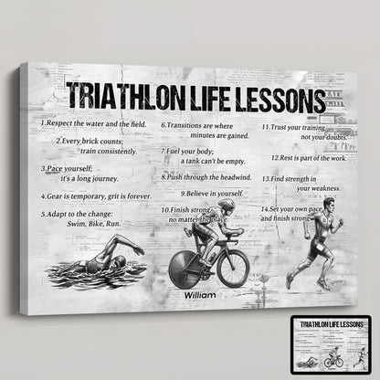 Personalized Triathlon Life Lessons Canvas / Poster - Custom Gift for Triathlon Lovers