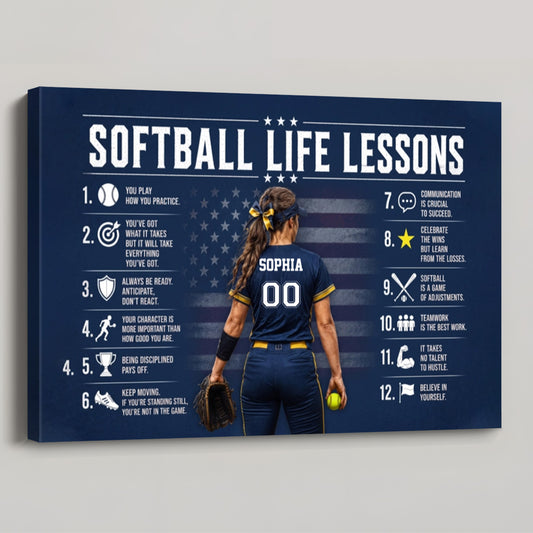 Personalized Softball Life Lessons Canvas / Poster - Custom Gift For Female Softball Players