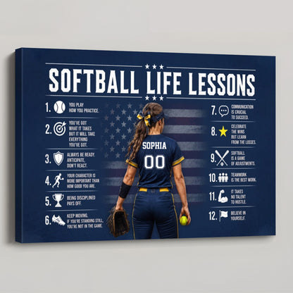 Personalized Softball Life Lessons Canvas / Poster - Custom Gift For Female Softball Players