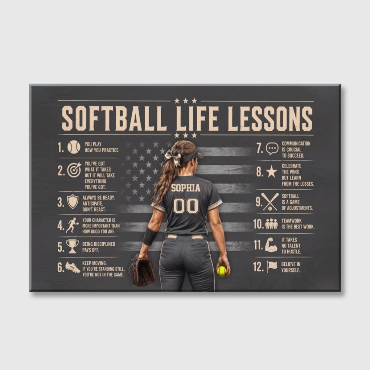 Personalized Softball Life Lessons Canvas / Poster - Custom Gift For Female Softball Players