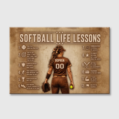 Personalized Softball Life Lessons Canvas / Poster - Custom Gift For Female Softball Players