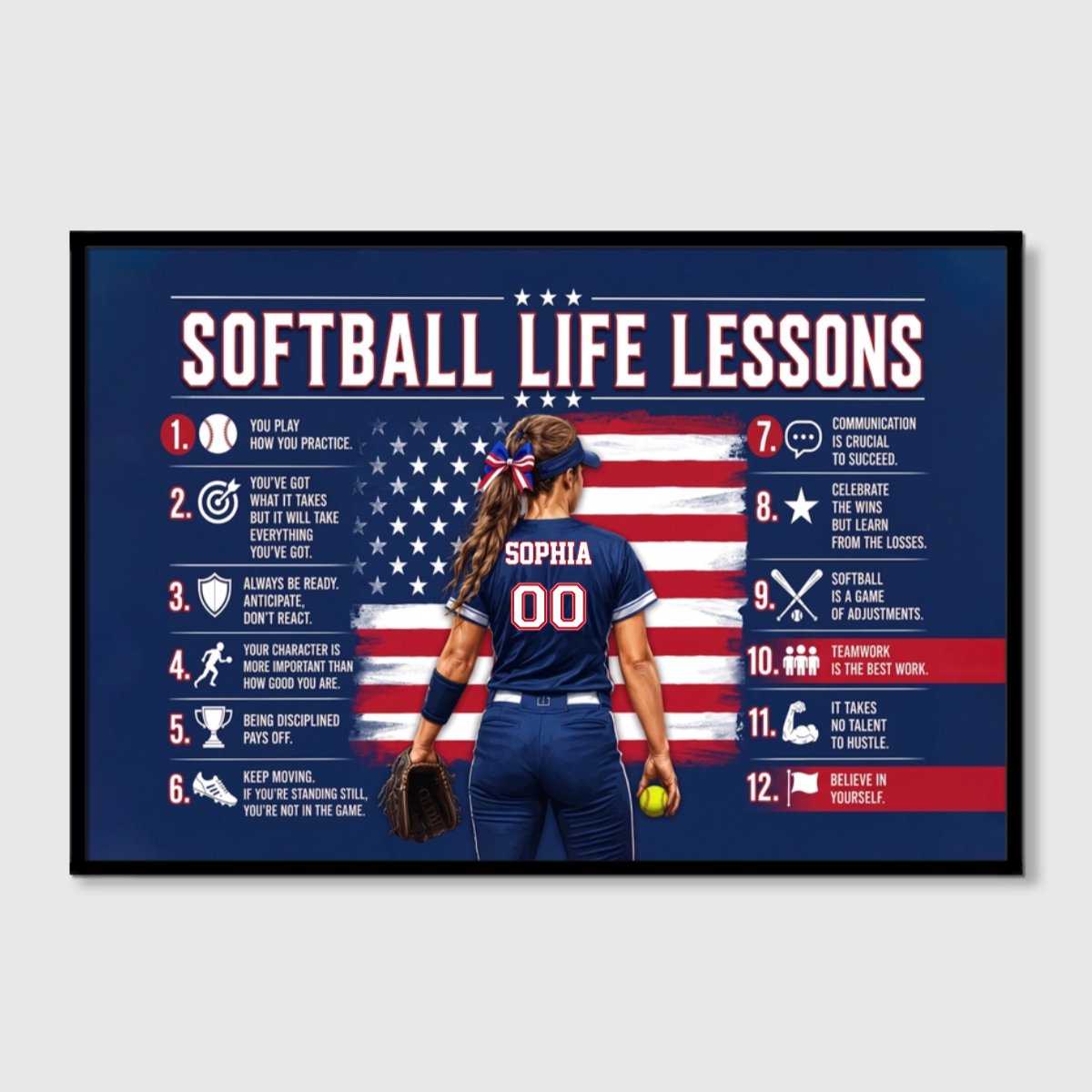 Personalized Softball Life Lessons Canvas / Poster - Custom Gift For Female Softball Players