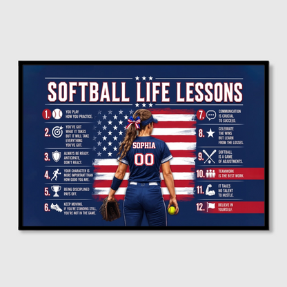 Personalized Softball Life Lessons Canvas / Poster - Custom Gift For Female Softball Players