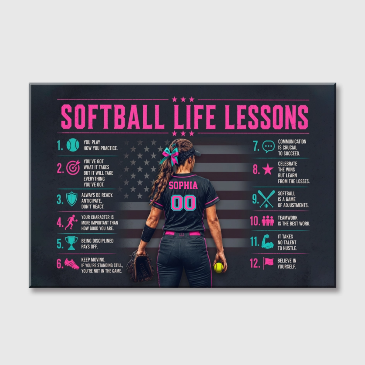 Personalized Softball Life Lessons Canvas / Poster - Custom Gift For Female Softball Players