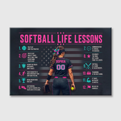 Personalized Softball Life Lessons Canvas / Poster - Custom Gift For Female Softball Players