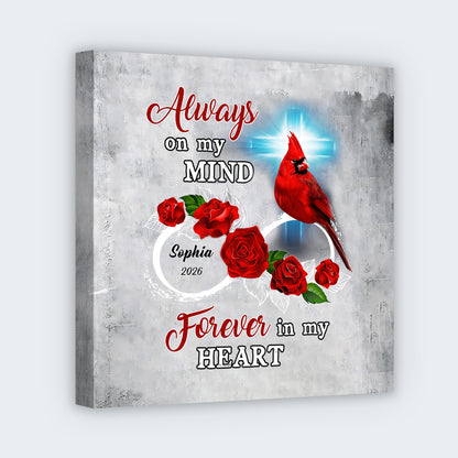 Personalized Cardinal Rose Square Canvas - Custom Memorial Gift for Family Loss