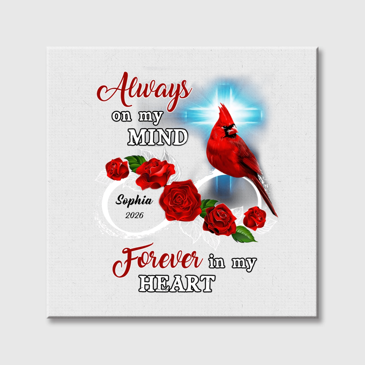 Personalized Cardinal Rose Square Canvas - Custom Memorial Gift for Family Loss
