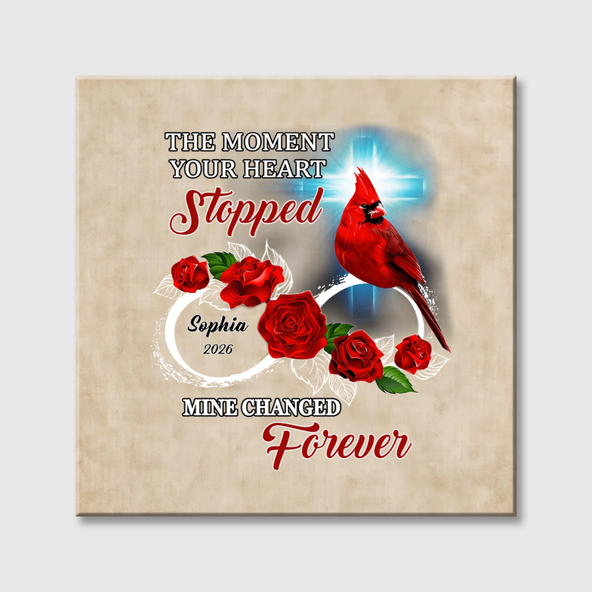 Personalized Cardinal Rose Square Canvas - Custom Memorial Gift for Family Loss