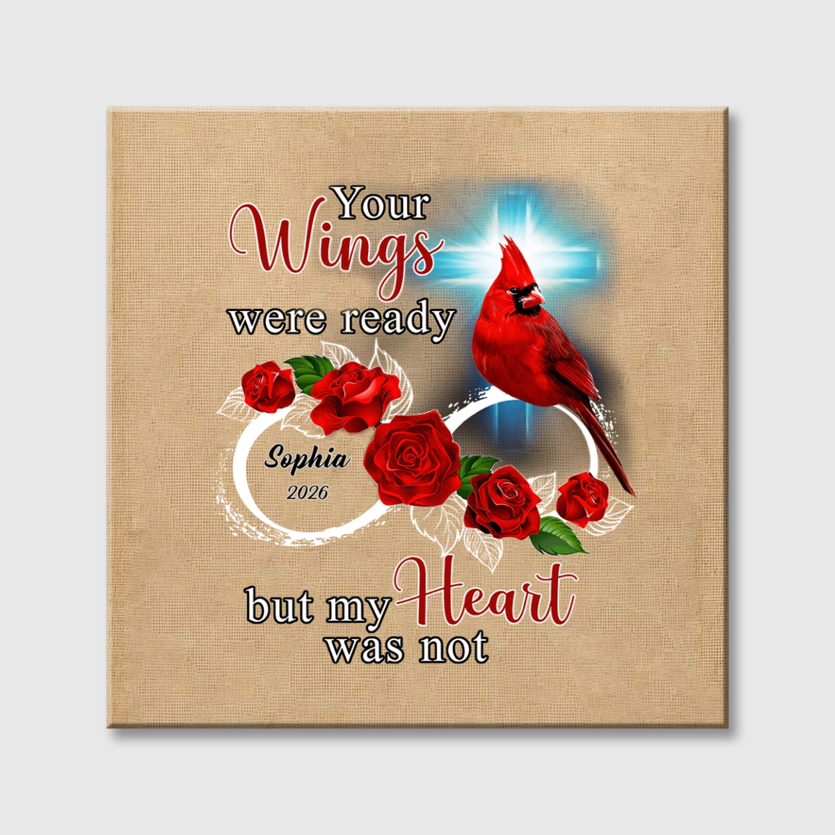 Personalized Cardinal Rose Square Canvas - Custom Memorial Gift for Family Loss