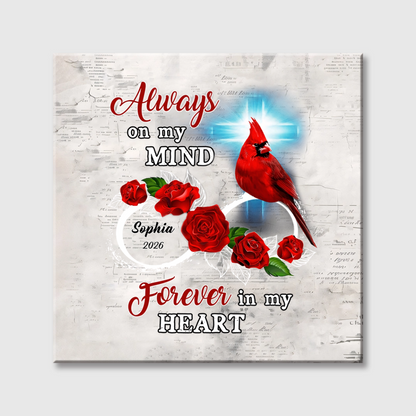 Personalized Cardinal Rose Square Canvas - Custom Memorial Gift for Family Loss