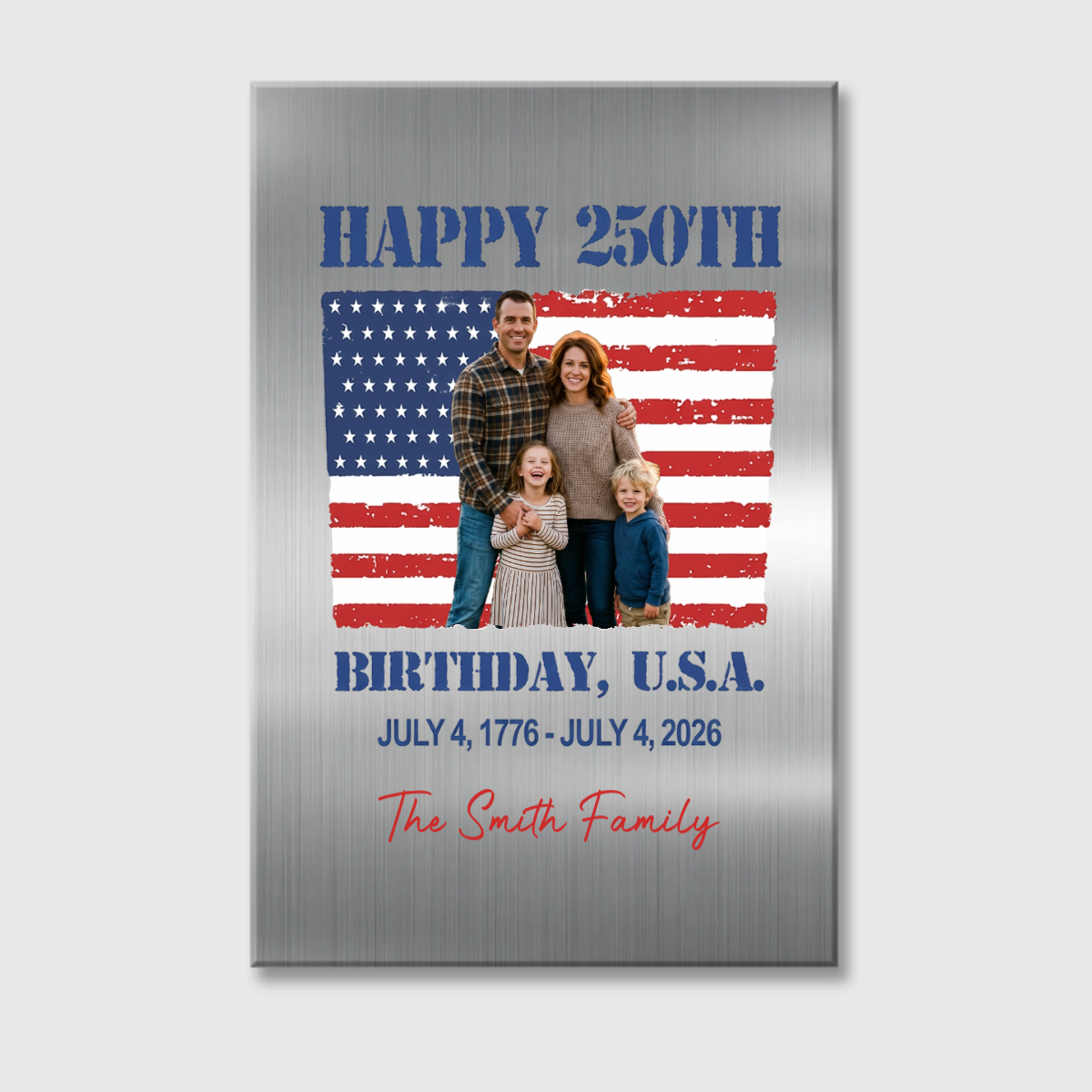 Happy 250th Birthday USA - Personalized Custom Photo & Family Name Canvas / Poster