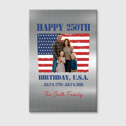 Happy 250th Birthday USA - Personalized Custom Photo & Family Name Canvas / Poster