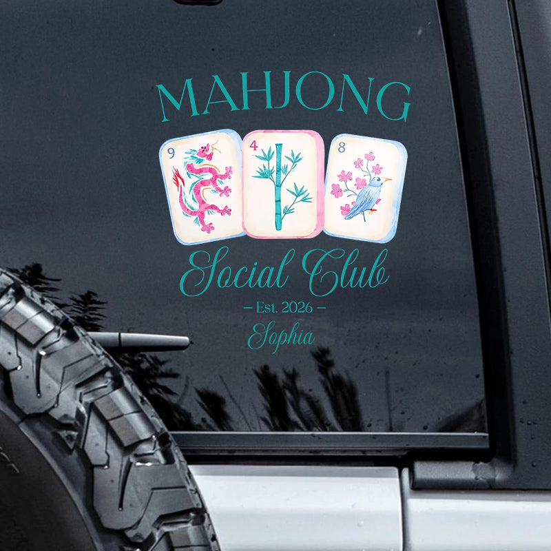 Mahjong Social Club With Colorful Game Tiles Design - Personalized Custom Car Sticker