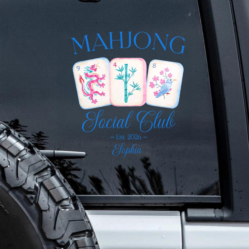 Mahjong Social Club With Colorful Game Tiles Design - Personalized Custom Car Sticker