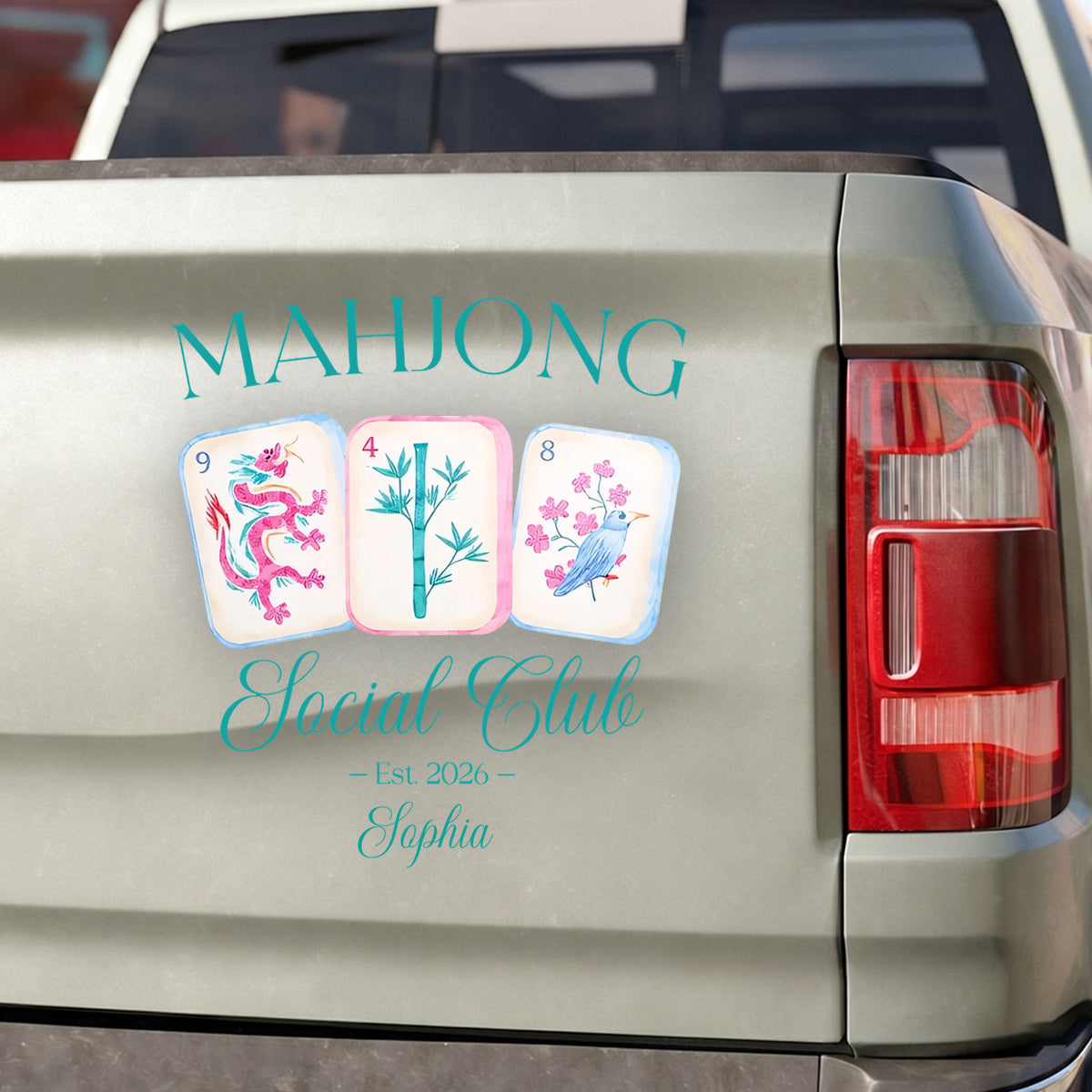 Mahjong Social Club With Colorful Game Tiles Design - Personalized Custom Car Sticker