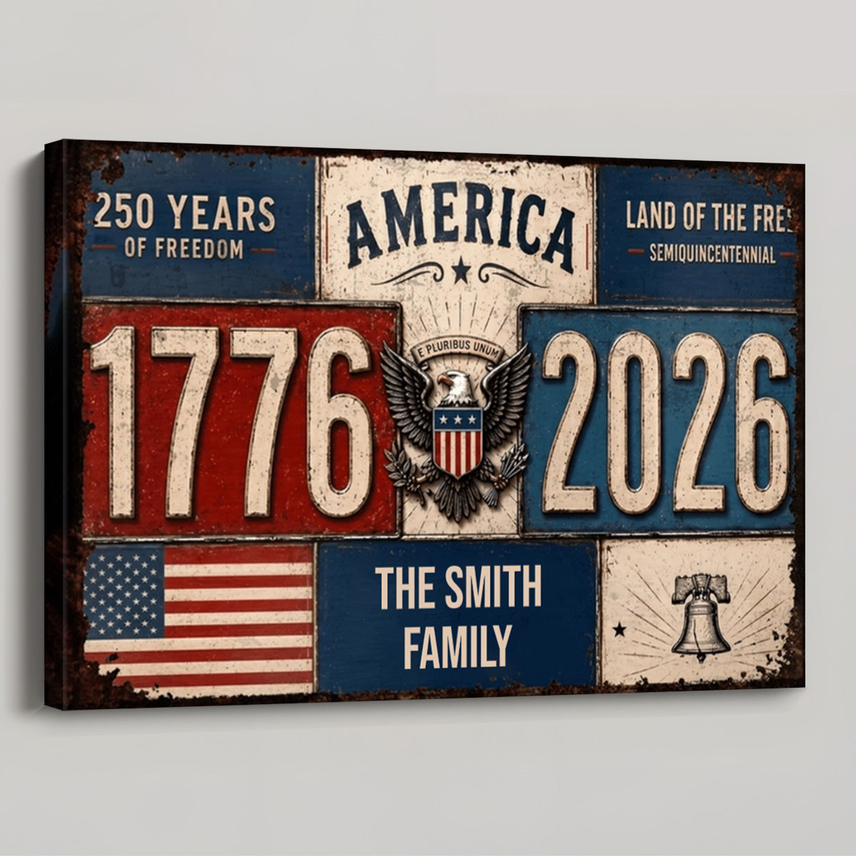 America Land Of The Free Semiquincentennial - Personalized Eagle & USA Flag Canvas / Poster