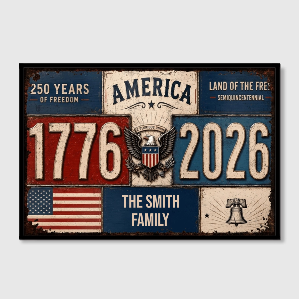 America Land Of The Free Semiquincentennial - Personalized Eagle & USA Flag Canvas / Poster