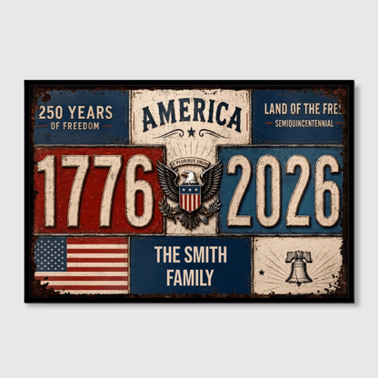 America Land Of The Free Semiquincentennial - Personalized Eagle & USA Flag Canvas / Poster
