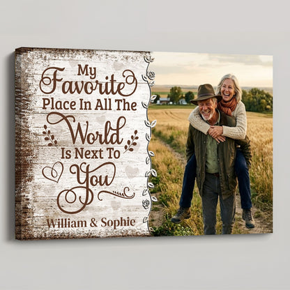 "My Favorite Place Is Next To You" Personalized Couple Canvas / Poster - Custom Photo Gift for Husband Wife