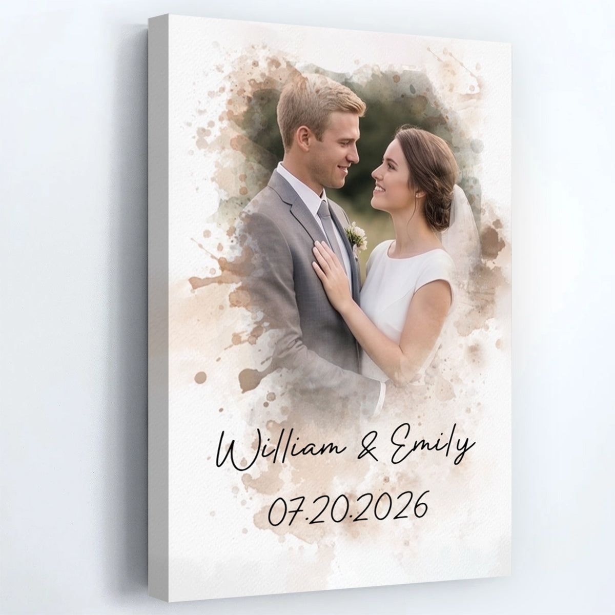 Personalized Watercolor Couple Photo Canvas / Poster - Custom Gift for Wedding Anniversary