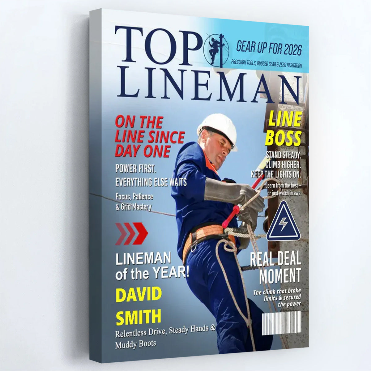 "Top Lineman" Magazine Cover Personalized Canvas / Poster - Custom Powerline Worker Gift for Retirement