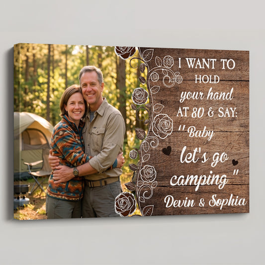 "Let's Go Camping at 80" Personalized Photo Canvas / Poster - Custom Anniversary Gift for Adventure Couples