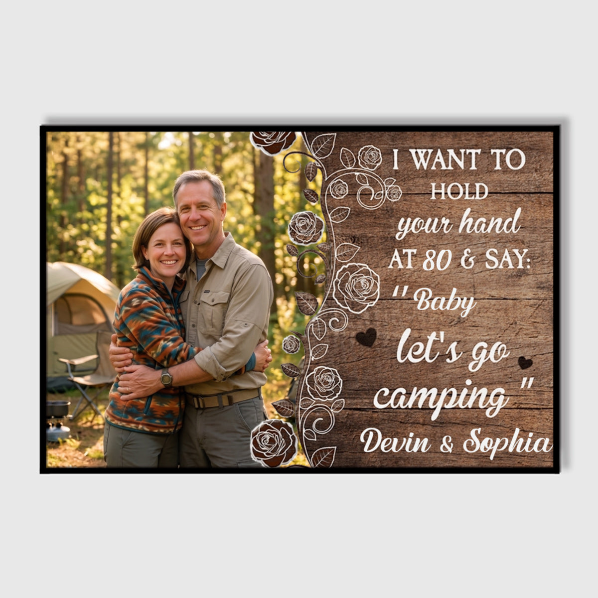 "Let's Go Camping at 80" Personalized Photo Canvas / Poster - Custom Anniversary Gift for Adventure Couples