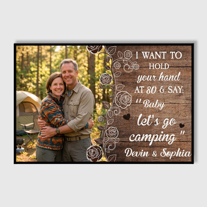 "Let's Go Camping at 80" Personalized Photo Canvas / Poster - Custom Anniversary Gift for Adventure Couples