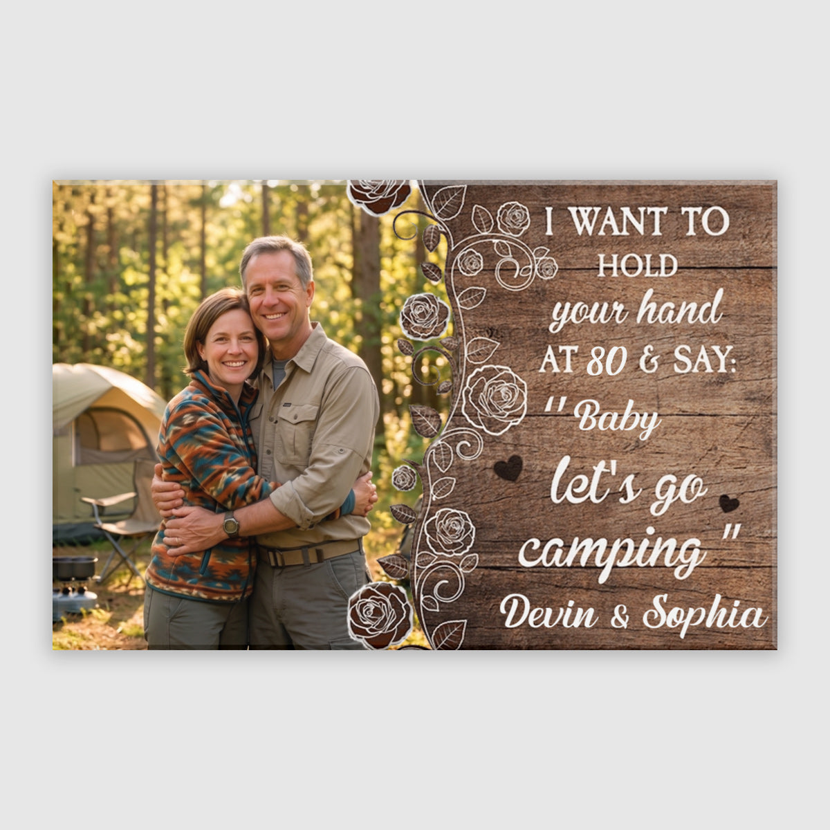 "Let's Go Camping at 80" Personalized Photo Canvas / Poster - Custom Anniversary Gift for Adventure Couples