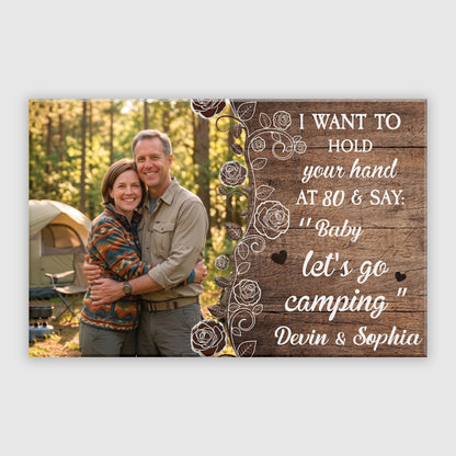 "Let's Go Camping at 80" Personalized Photo Canvas / Poster - Custom Anniversary Gift for Adventure Couples