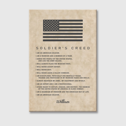 Personalized Soldiers Creed Canvas / Poster - Custom Military Wall Art Gift for Soldiers