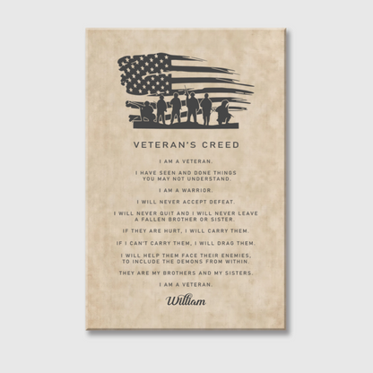 Personalized Veteran’s Creed Canvas / Poster - Custom Retirement Gift for Veterans