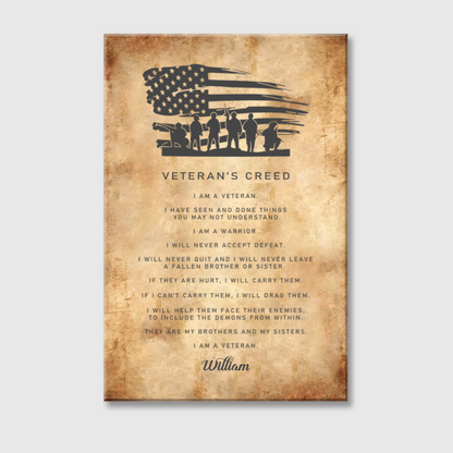 Personalized Veteran’s Creed Canvas / Poster - Custom Retirement Gift for Veterans